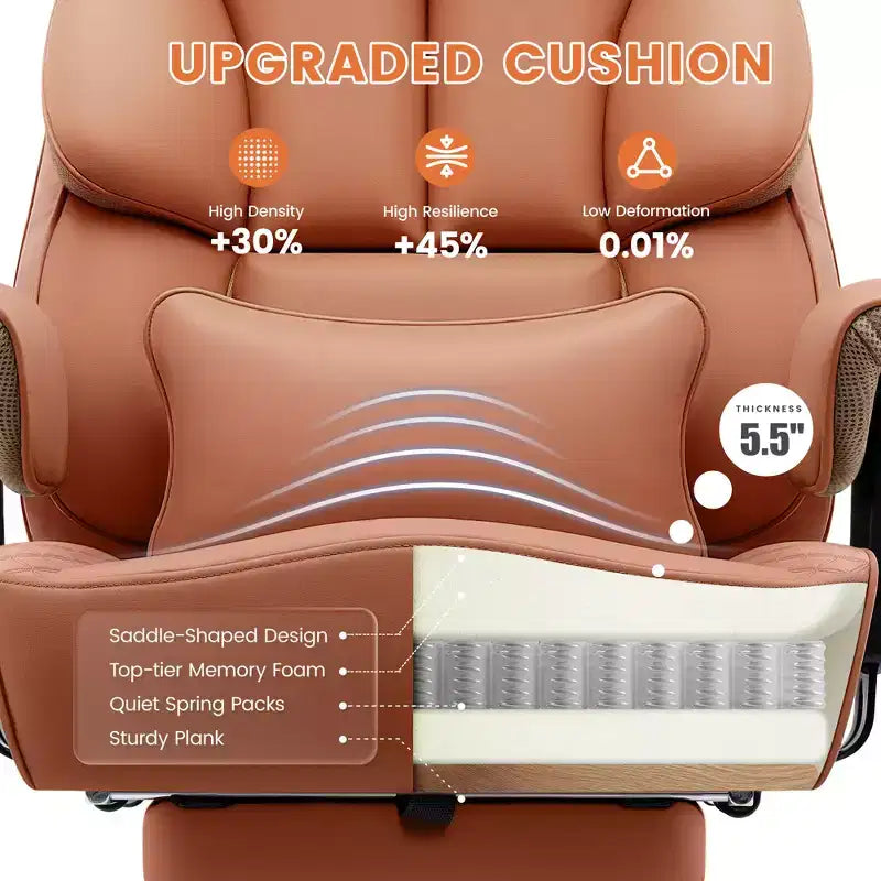 Sedia in pelle grande e alta con poggiapiedi, ampia sedia direzionale ergonomica comoda e con schienale alto e supporto lombare, nera