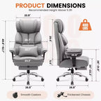 Sedia in pelle grande e alta con poggiapiedi, ampia sedia direzionale ergonomica comoda e con schienale alto e supporto lombare, nera