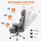 Sedia in pelle grande e alta con poggiapiedi, ampia sedia direzionale ergonomica comoda e con schienale alto e supporto lombare, nera