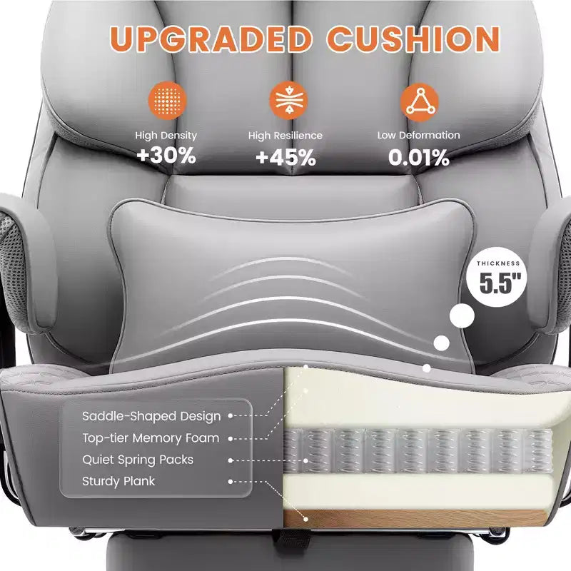 Sedia in pelle grande e alta con poggiapiedi, ampia sedia direzionale ergonomica comoda e con schienale alto e supporto lombare, nera