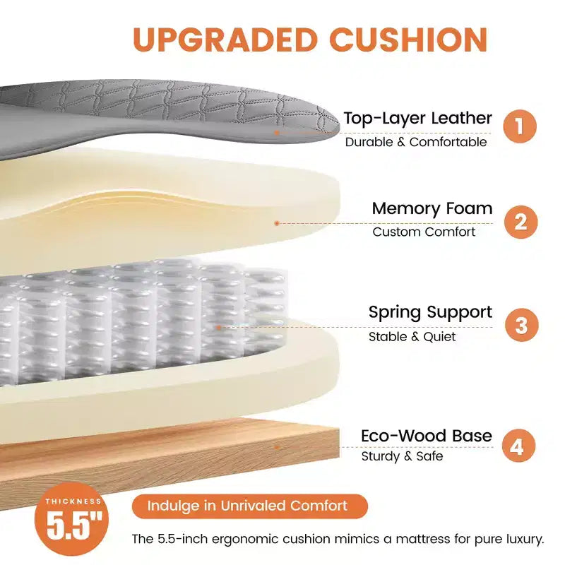 Sedia in pelle grande e alta con poggiapiedi, ampia sedia direzionale ergonomica comoda e con schienale alto e supporto lombare, nera
