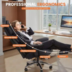 Sedia in pelle grande e alta con poggiapiedi, ampia sedia direzionale ergonomica comoda e con schienale alto e supporto lombare, nera