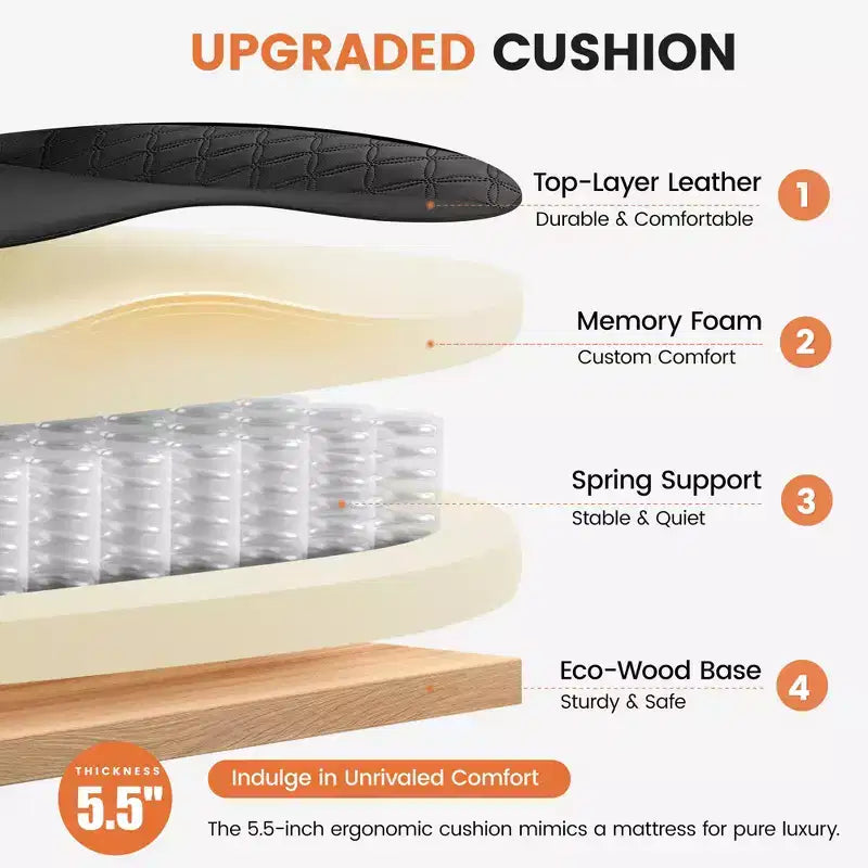 Sedia in pelle grande e alta con poggiapiedi, ampia sedia direzionale ergonomica comoda e con schienale alto e supporto lombare, nera