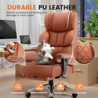 Sedia in pelle grande e alta con poggiapiedi, ampia sedia direzionale ergonomica comoda e con schienale alto e supporto lombare, nera