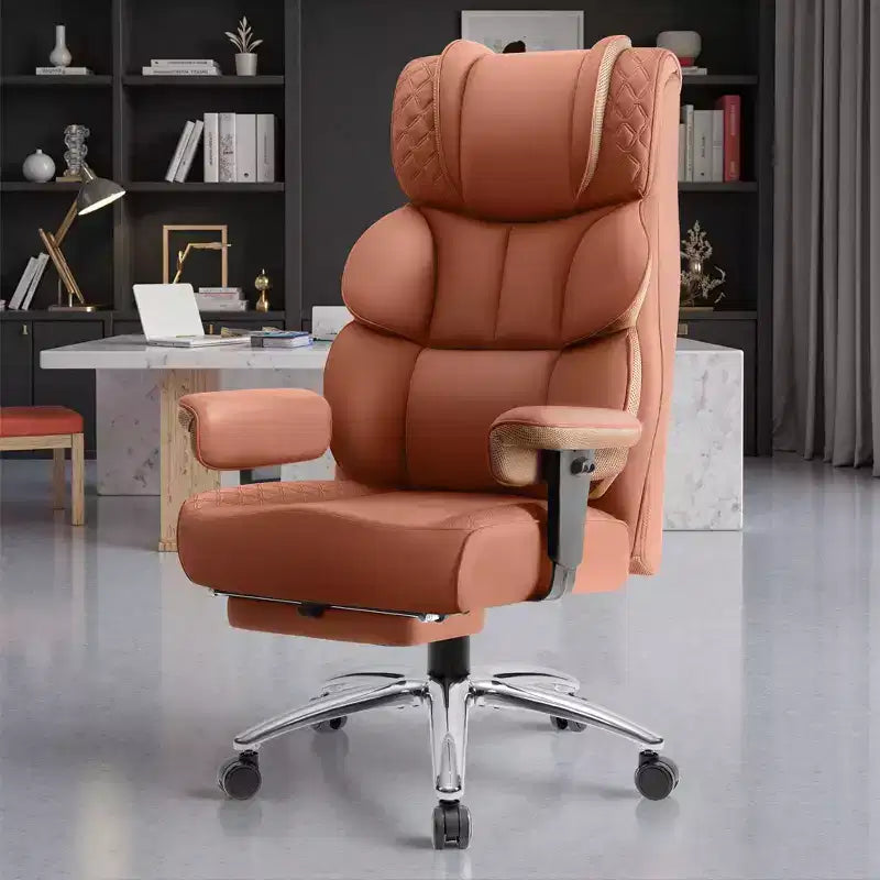 Sedia in pelle grande e alta con poggiapiedi, ampia sedia direzionale ergonomica comoda e con schienale alto e supporto lombare, nera