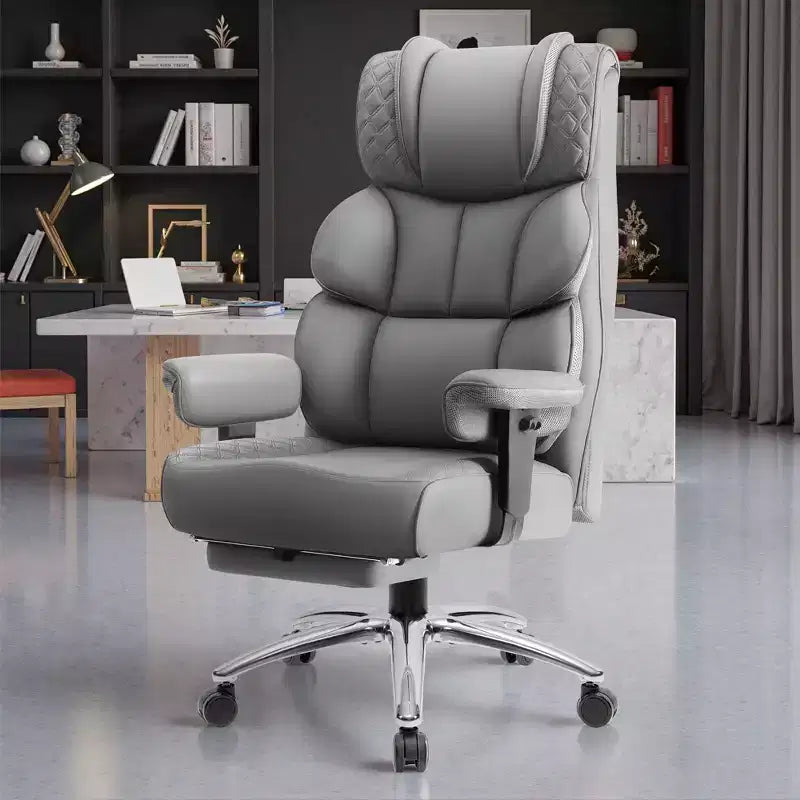 Sedia in pelle grande e alta con poggiapiedi, ampia sedia direzionale ergonomica comoda e con schienale alto e supporto lombare, nera