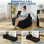Divano Letto Pieghevole Singolo & Poltrona Letto con Cuscino, Supporto Materasso Portatile per Soggiorno, Camera da Letto, Dormitorio, Appartamento Nero