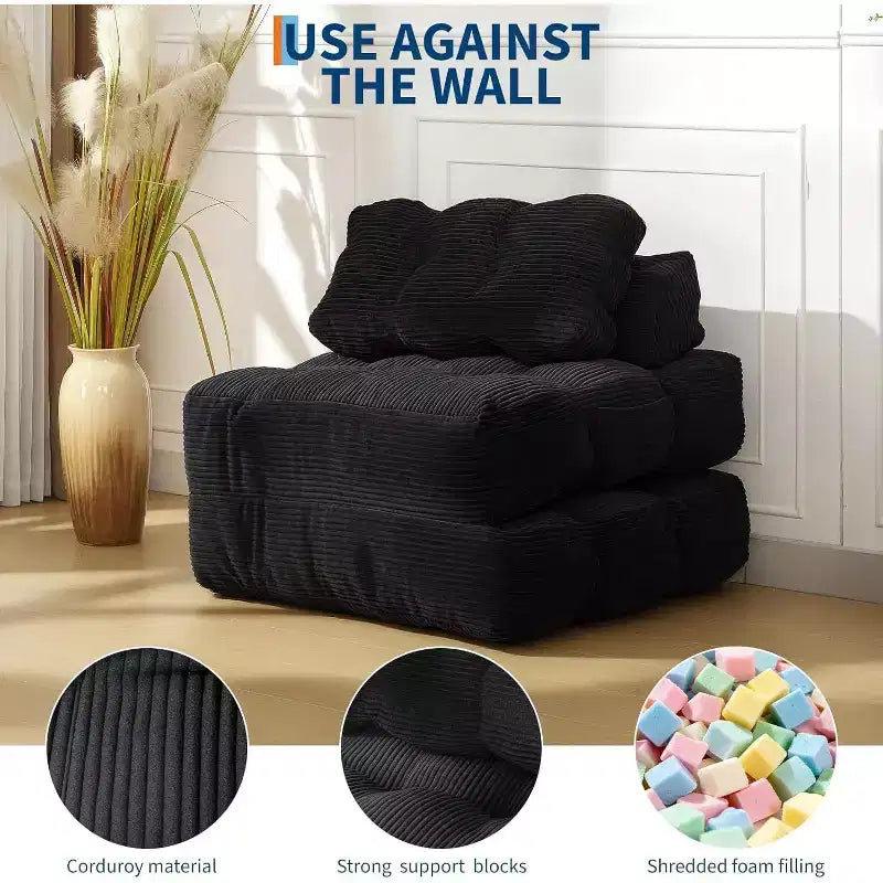 Divano Letto Pieghevole Singolo & Poltrona Letto con Cuscino, Supporto Materasso Portatile per Soggiorno, Camera da Letto, Dormitorio, Appartamento Nero