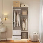Mobile Contenitore a 2 Ante con Anta in Vetro, Armadietto Organizer Moderno in Legno con Aste Appendine e 2 Cassetti, Armadio Contenitore Alto