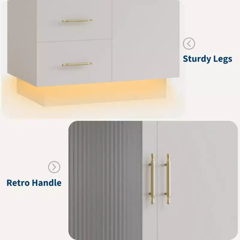 Mobile Contenitore a 2 Ante con Anta in Vetro, Armadietto Organizer Moderno in Legno con Aste Appendine e 2 Cassetti, Armadio Contenitore Alto