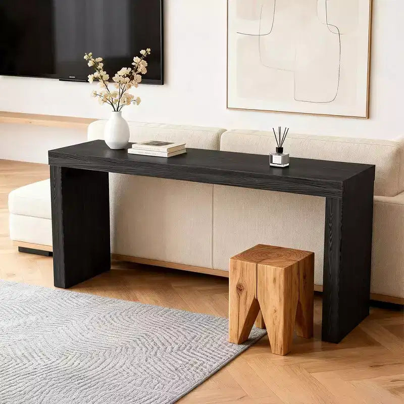 Tavolino console moderno in legno nero stretto da 58 pollici per soggiorno