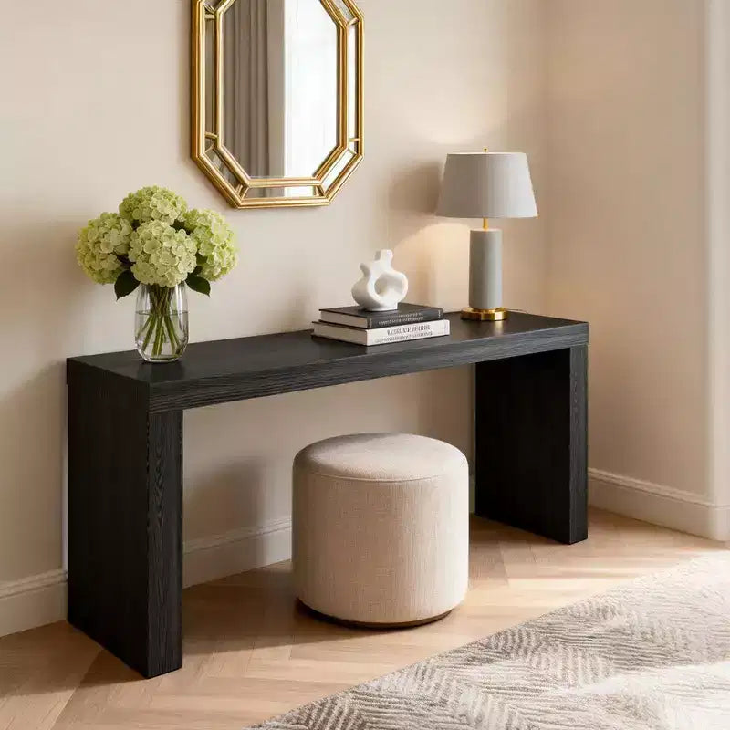 Tavolino console moderno in legno nero stretto da 58 pollici per soggiorno