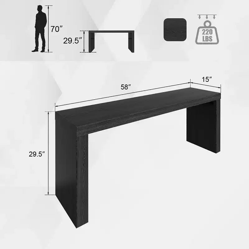 Tavolino console moderno in legno nero stretto da 58 pollici per soggiorno