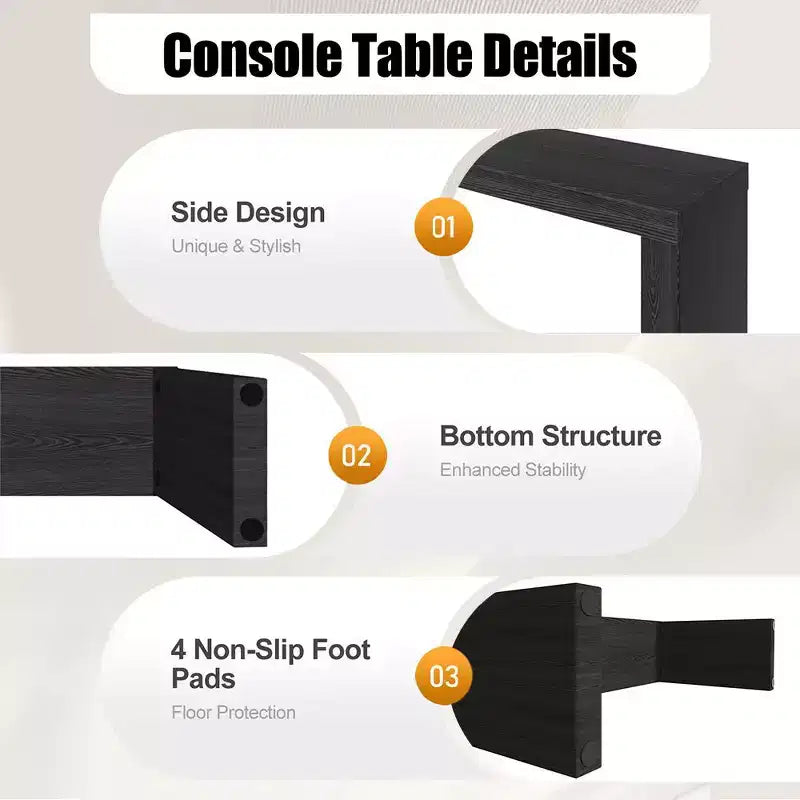 Tavolino console moderno in legno nero stretto da 58 pollici per soggiorno
