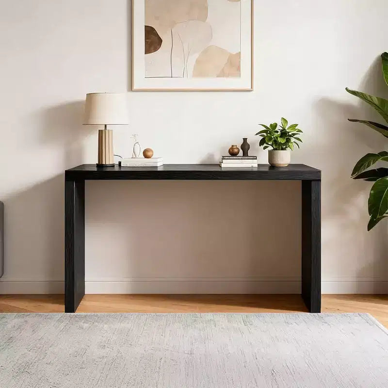 Tavolino console moderno in legno nero stretto da 58 pollici per soggiorno