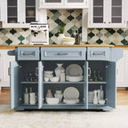 Isola da Cucina Gaius 54 con Piano Ribaltabile in Legno di Gomma, Ruote, 4 Ante e 3 Cassetti