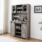 Mobile bar da fattoria con anta scorrevole a granaio, credenza rustica da 70 pollici con portabottiglie e portabicchieri per cucina, sala da pranzo o angolo bar