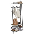 Appendiabiti da Ingresso Industriale con Ganci Doppi, Panca Porta Scarpe e Mensola Superiore, Robusto Appendiabiti con Panca in Metallo