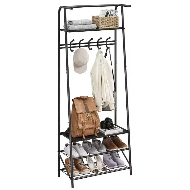Appendiabiti da Ingresso Industriale con Ganci Doppi, Panca Porta Scarpe e Mensola Superiore, Robusto Appendiabiti con Panca in Metallo