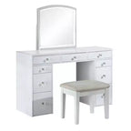 Set Toeletta 3 Pezzi Bianca Con Specchio Led E Sgabello Imbottito Beige