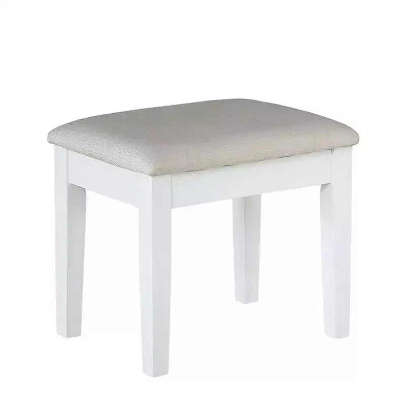 Set Toeletta 3 Pezzi Bianca Con Specchio Led E Sgabello Imbottito Beige