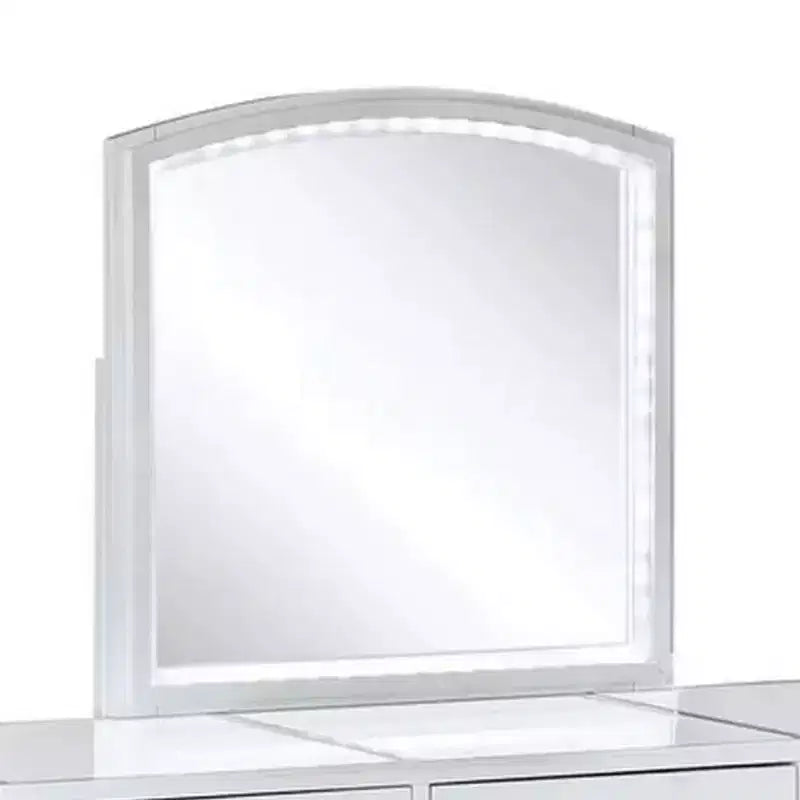 Set Toeletta 3 Pezzi Bianca Con Specchio Led E Sgabello Imbottito Beige