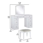 Set Toeletta 3 Pezzi Bianca Con Specchio Led E Sgabello Imbottito Beige