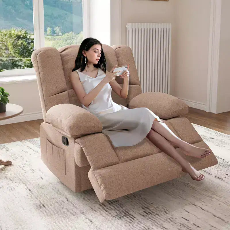 MAYEERTY Sand Oversized Rocking Recliner Sofa for Adults, Chenille, Ergonomic, Perfect for Living Room