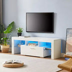 Mobile TV con Striscia LED, Armadietti e Ripiani aperti, Mobile TV con Due Cassetti Bianco per Soggiorno o Camera da Letra