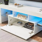 Mobile TV con Striscia LED, Armadietti e Ripiani aperti, Mobile TV con Due Cassetti Bianco per Soggiorno o Camera da Letra