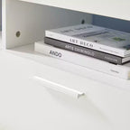 Mobile TV con Striscia LED, Armadietti e Ripiani aperti, Mobile TV con Due Cassetti Bianco per Soggiorno o Camera da Letra