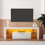 Mobile TV con Striscia LED, Armadietti e Ripiani aperti, Mobile TV con Due Cassetti Bianco per Soggiorno o Camera da Letra