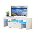 Mobile TV con Striscia LED, Armadietti e Ripiani aperti, Mobile TV con Due Cassetti Bianco per Soggiorno o Camera da Letra