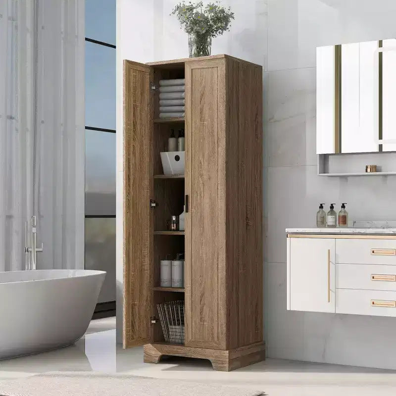 Mobiletto da appoggio Tracy Modern in legno con doppie ante e ripiani regolabili