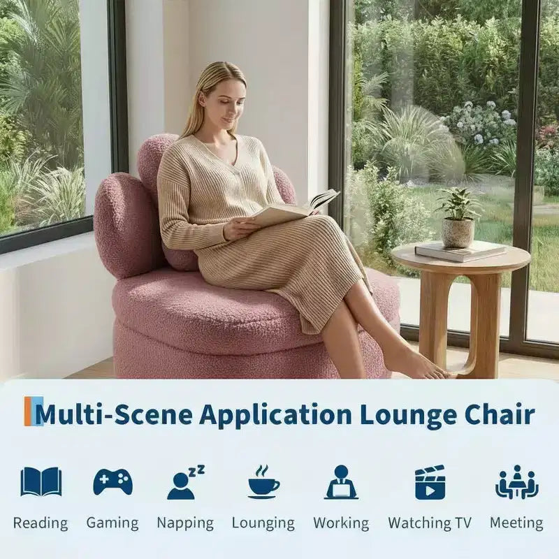 Sedia Girevole con Schienale a Cuore, Divano Lounge in Velluto Teddy Girevole a 360 Gradi con Contenitore per Soggiorno