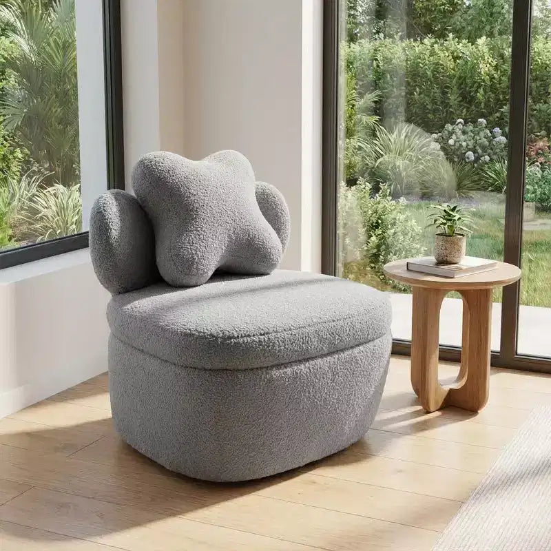 Sedia Girevole con Schienale a Cuore, Divano Lounge in Velluto Teddy Girevole a 360 Gradi con Contenitore per Soggiorno