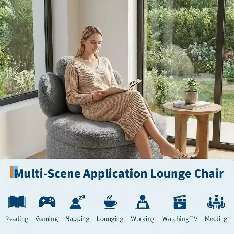 Sedia Girevole con Schienale a Cuore, Divano Lounge in Velluto Teddy Girevole a 360 Gradi con Contenitore per Soggiorno