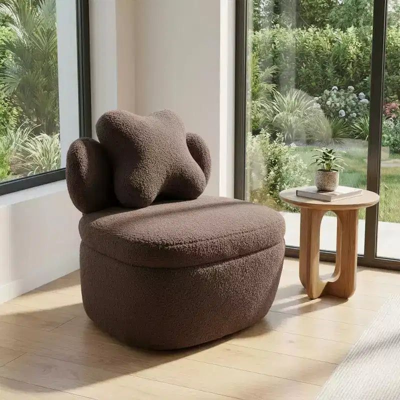 Sedia Girevole con Schienale a Cuore, Divano Lounge in Velluto Teddy Girevole a 360 Gradi con Contenitore per Soggiorno