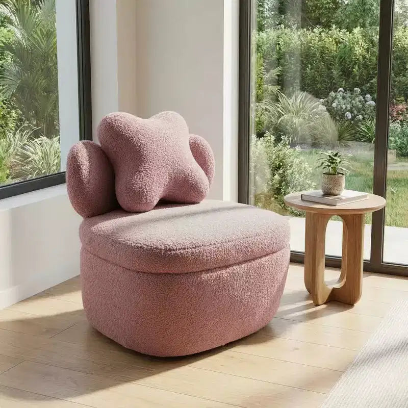 Sedia Girevole con Schienale a Cuore, Divano Lounge in Velluto Teddy Girevole a 360 Gradi con Contenitore per Soggiorno