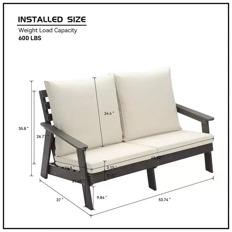 Divano da esterno per patio, Divano da giardino resistente alle intemperie con cuscino, Braccioli, Schienale confortevole, Divano da interno ed esterno per patio