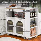 Isola da Cucina Mobile Paolo con Tavolo Rimovibile e Armadietto, Luce LED e Presa di Corrente