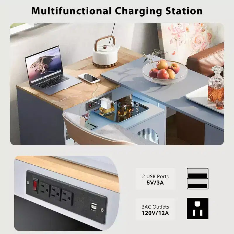 Isola da Cucina Mobile Paolo con Tavolo Rimovibile e Armadietto, Luce LED e Presa di Corrente