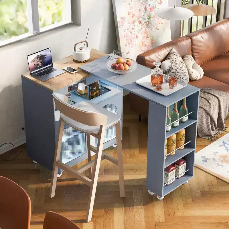 Isola da Cucina Mobile Paolo con Tavolo Rimovibile e Armadietto, Luce LED e Presa di Corrente