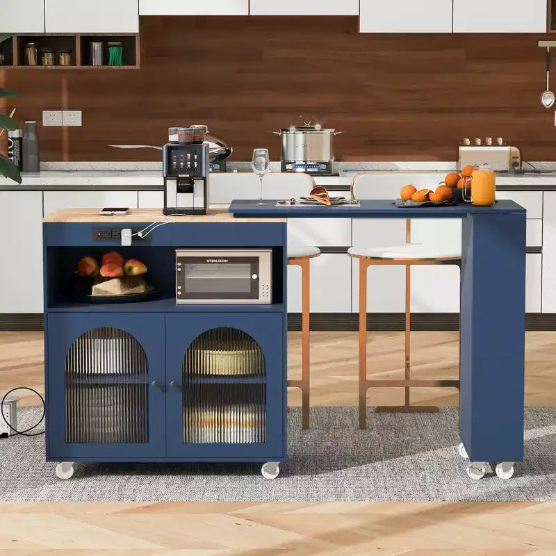 Isola da Cucina Mobile Paolo con Tavolo Rimovibile e Armadietto, Luce LED e Presa di Corrente