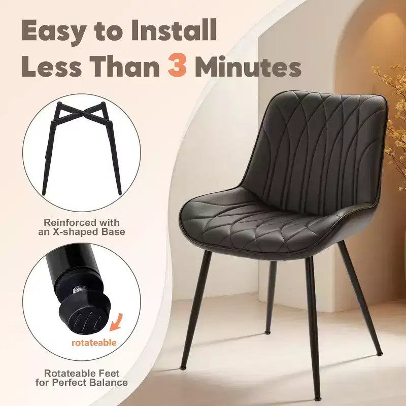 Sedie da pranzo moderne, sedie da sala da pranzo moderne con cuscini spessi, sedie laterali imbottite in similpelle con gambe in metallo, nero