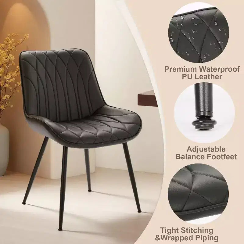 Sedie da pranzo moderne, sedie da sala da pranzo moderne con cuscini spessi, sedie laterali imbottite in similpelle con gambe in metallo, nero