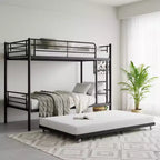 Letto a Castello in Metallo con Struttura e Rotelle Estraibili, con Scaletta e Sponde di Sicurezza, Salvaspazio per Adolescenti, Ospiti, Camere da Letto Piccole