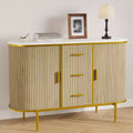 Sideboard Buffet Cabinet, Fluted Coffee Bar Cabinet with Sliding Door & 3 Drawers, Wooden Console Table, Floor Cupboard Cabinet for Kitchen