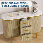 Credenza a Buffet, Mobile Bar da Caffè con Ante Scorrevoli Scanalate e 3 Cassetti, Tavolo Consolle in Legno, Armadio a Pavimento per Cucina