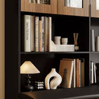 Libreria con panca imbottita Libreria espositiva con ante in vetro Mobile libreria con cassetti Ante in vetro ad arco Scarpiera da ingresso